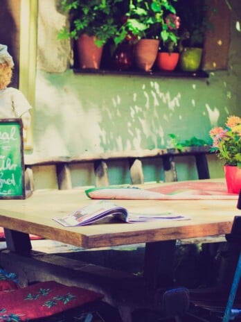 A photo at a restaurant.