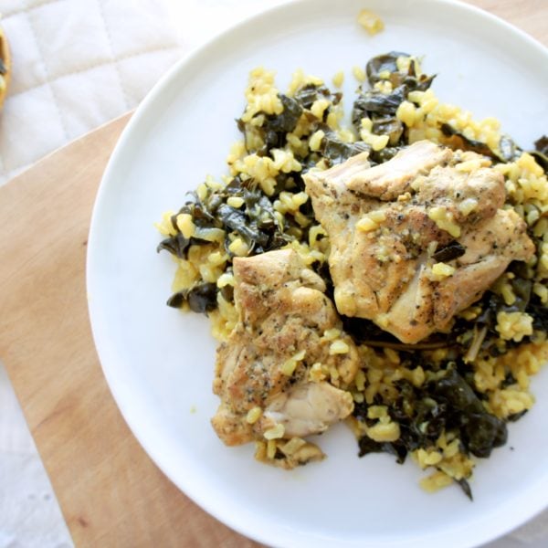 One Pan Turmeric Lemon Rice and Chicken with Kale