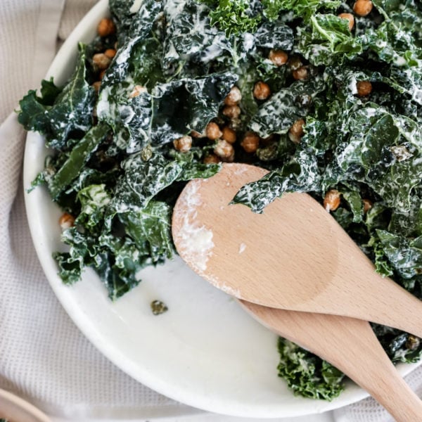 Nutritious Crunchy Kale Caesar Salad & Dressing