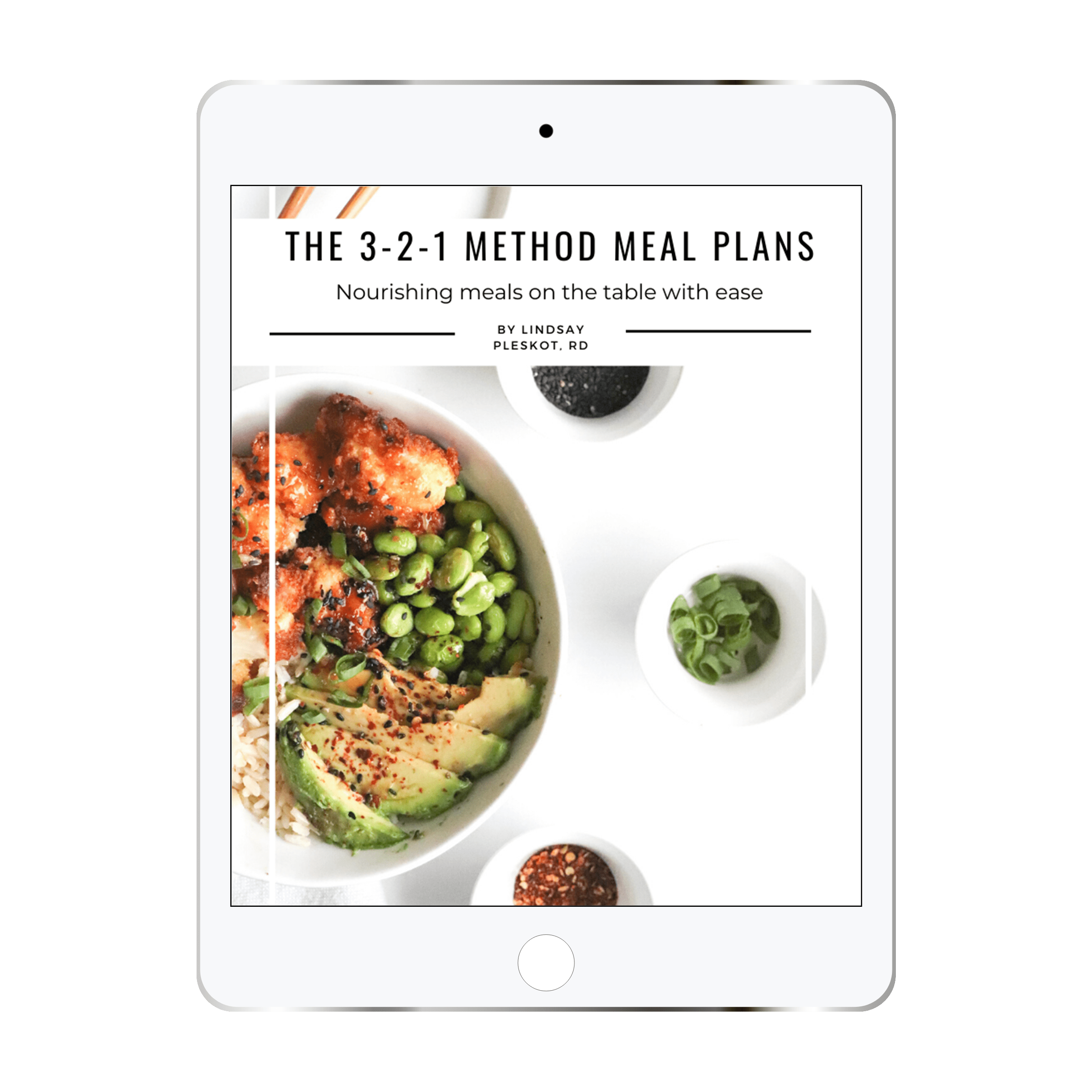 iPad showing 3-2-1 Method for Dietitian Lindsay Pleskot's Make Food Feel Good online program
