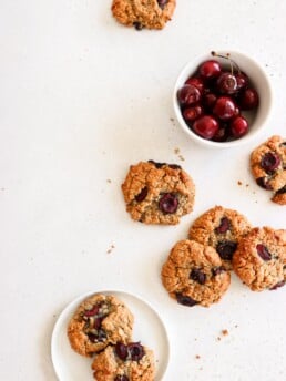 Delicious cherry oat almond butter cookie recipe by Lindsay Pleskot, registered dietitian