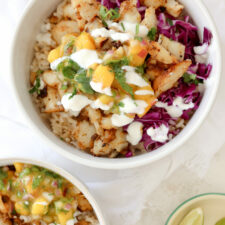 Fish Taco Bowls with Cilantro-Lime Rice - Dishing Out Health