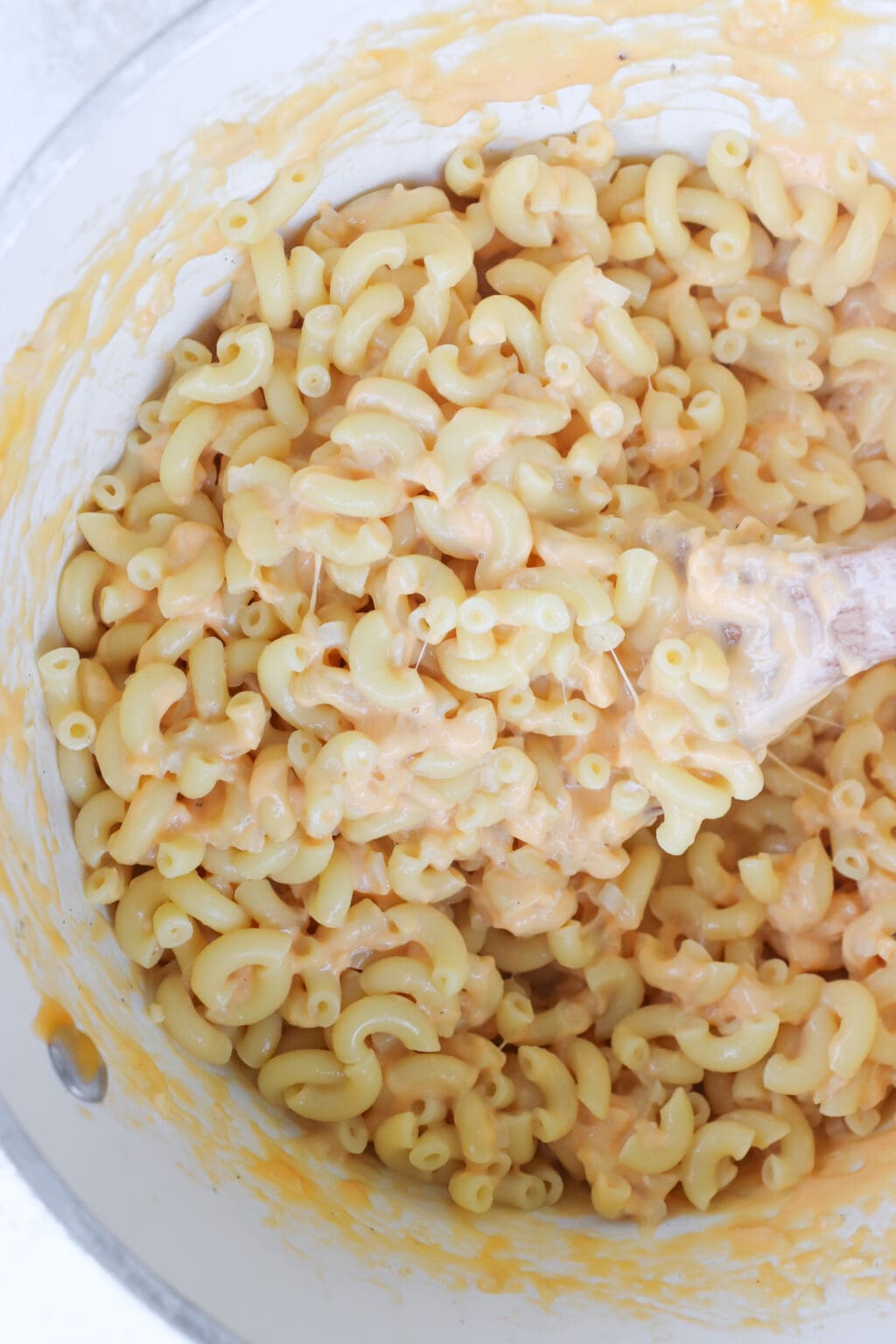 5 Ingredient Creamy Cottage Cheese Mac and Cheese in a large white bowl.
