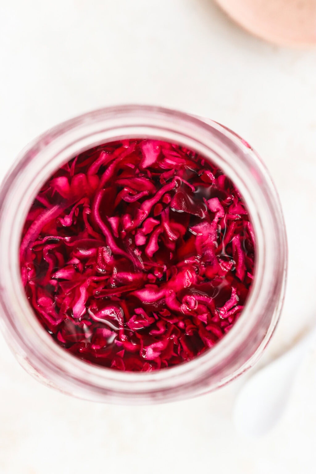 Quick pickled red cabbage in a glass jar