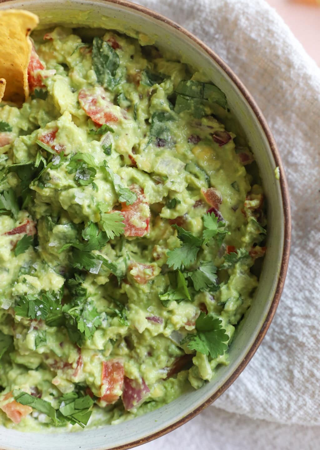 5 Minute Guacamole Dip in a white bowl