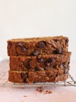 Sliced Easy Oat Flour Pumpkin Bread with Chocolate Chips