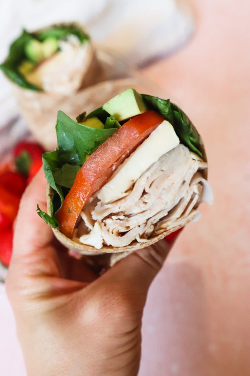 close up of the turkey pesto wrap