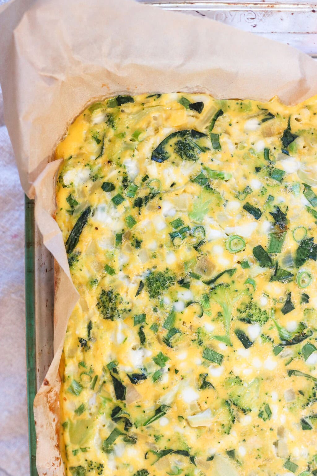 the Egg and Cottage Cheese Breakfast Bake finished sitting in a glass container baked