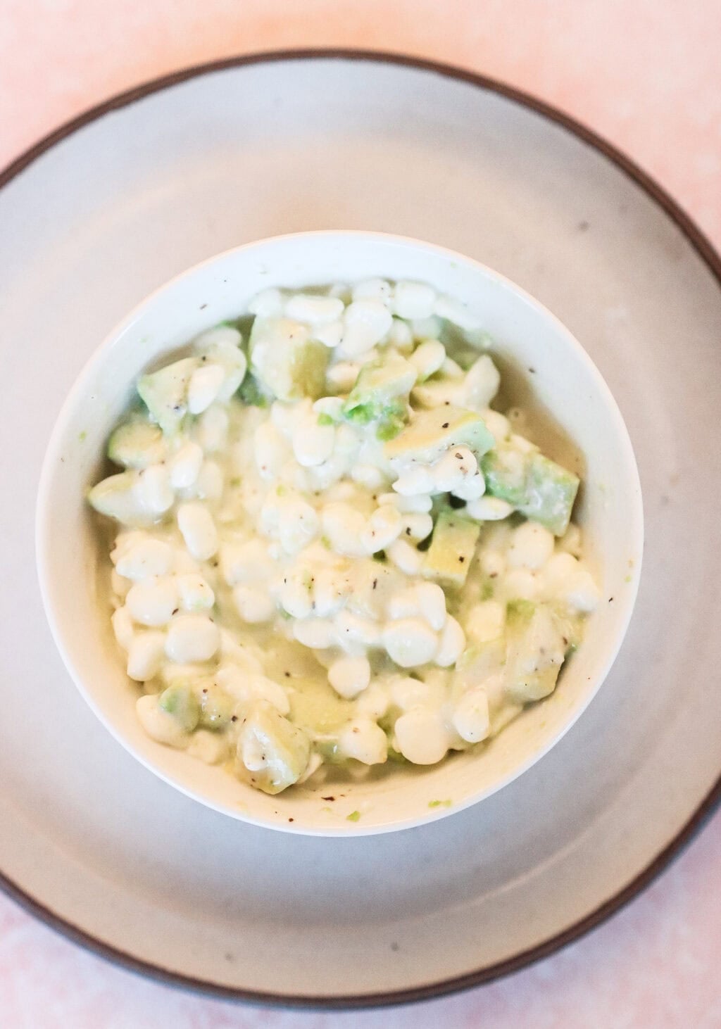 the mix of the cottage cheese and avocado in a small bowl