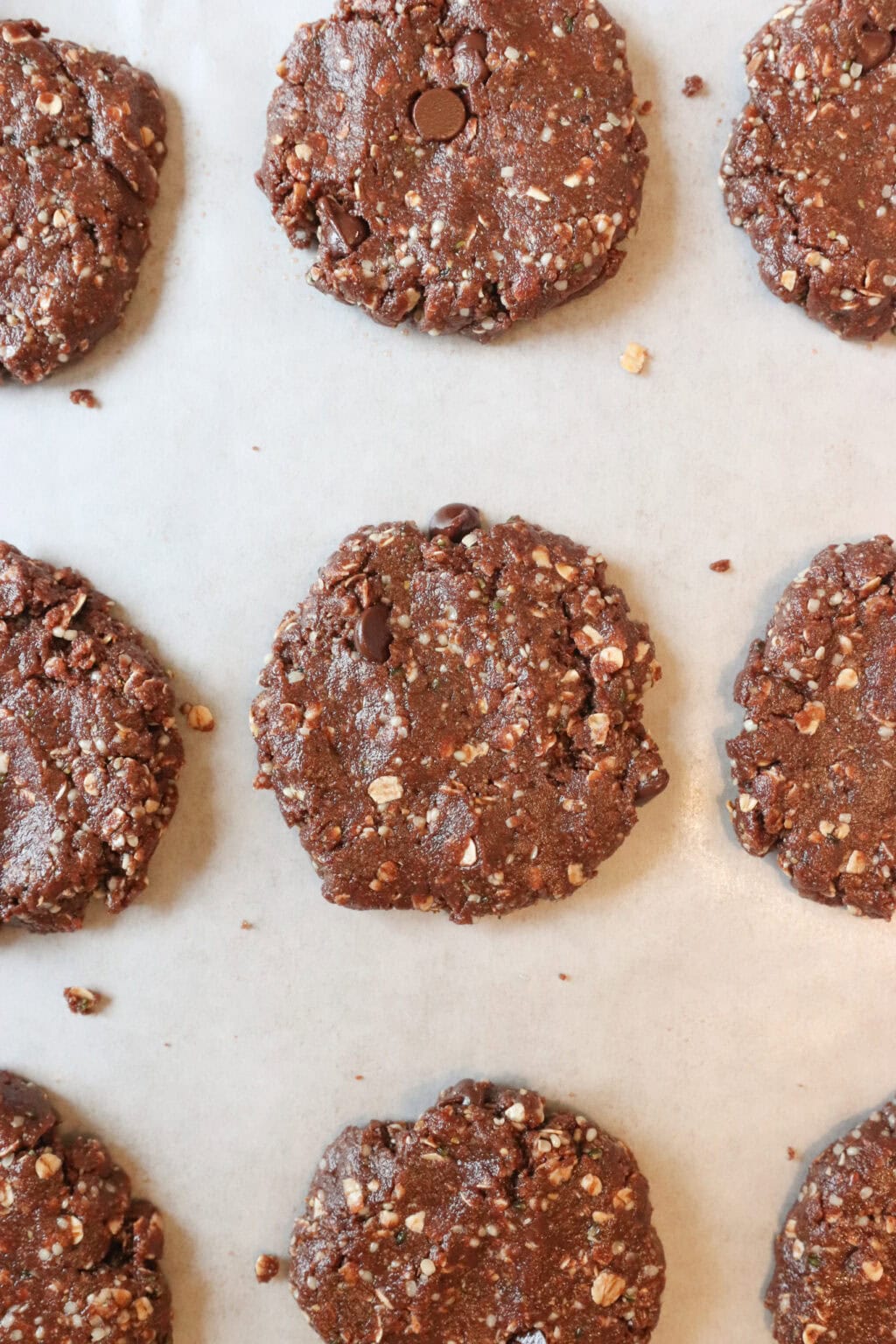 overhead shot of the cookies on parchment paper before being baked