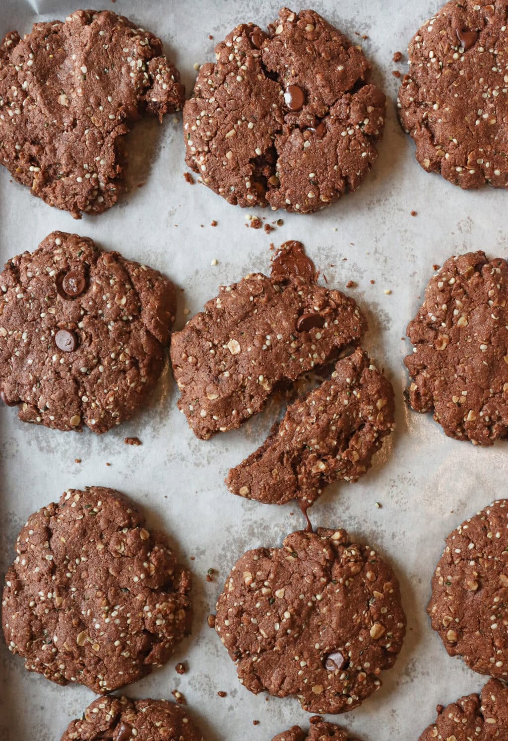 overhead shot of the cookies baked on parchment paper 