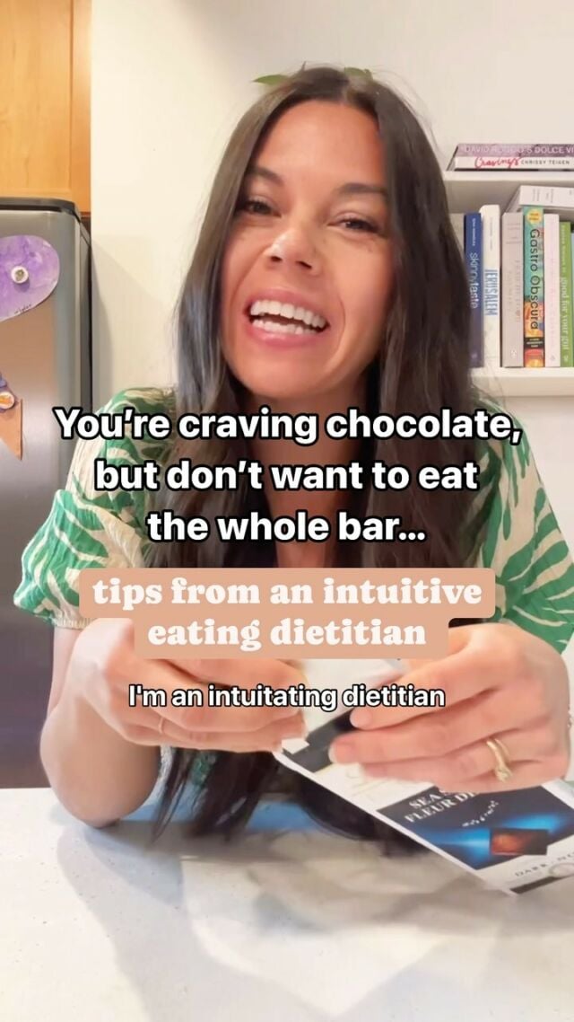 🍫 Do you ever feel out of control around chocolate?

It’s usually one of these 2 things:

1️⃣ Physical restriction – aka, you’re HUNGRY! Making it hard to stop

2️⃣ Physical restriction – you feel guilty, like you “shouldn’t” or that you’re “bad” if you have it

✨ HERE’S WHAT TO DO  TO SOLVE BOTH!

1️⃣ Have the chocolate! Trying to resist will likely only lead to eating 72384973 other things...and THEN the chocolate!

2️⃣ Have it in, on, or with something! This will help satisfy both the hunger and the craving

I’m having it with sliced apples for some fiber (fills you up) and extra nutrition and some nuts for a bit more protein/fat/fiber (all of which add to helping us feel full and satisfied after eating!) 

Would you try this combo?! 

PS– any other foods you’d like to see this with?? Drop them below and I’ll make some more! xo

#intuitiveeatingcoach #intuitiveeatingdietitian #dietitianapproved #foodfreedom